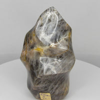 Natural Black Moonstone crystal flame with silver sheen