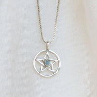 Emerald and Sterling Silver Pentacle Pendant