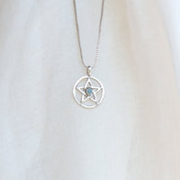 Emerald and Sterling Silver Pentacle Pendant