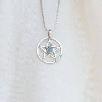 Emerald and Sterling Silver Pentacle Pendant