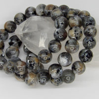 High-quality Starry Night Moonstone bracelet with natural 13–14mm gemstone beads featuring silver, charcoal, and earthy gray tones.