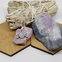 Moonstone Necklace, lepidolite and amethyst - Lunar flow bundle