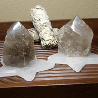 grounding smoky quartz points with natural inclusions