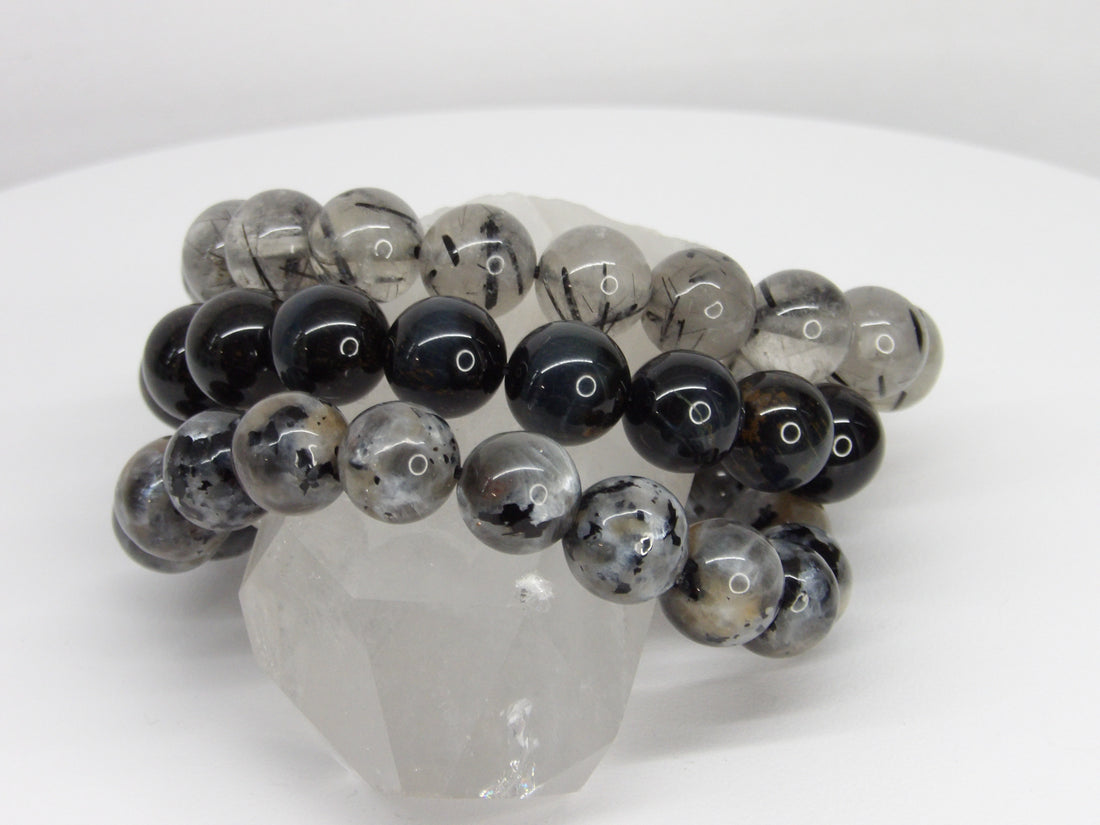 High-quality 13–14mm natural gemstone stretch bracelets featuring Blue Tiger&