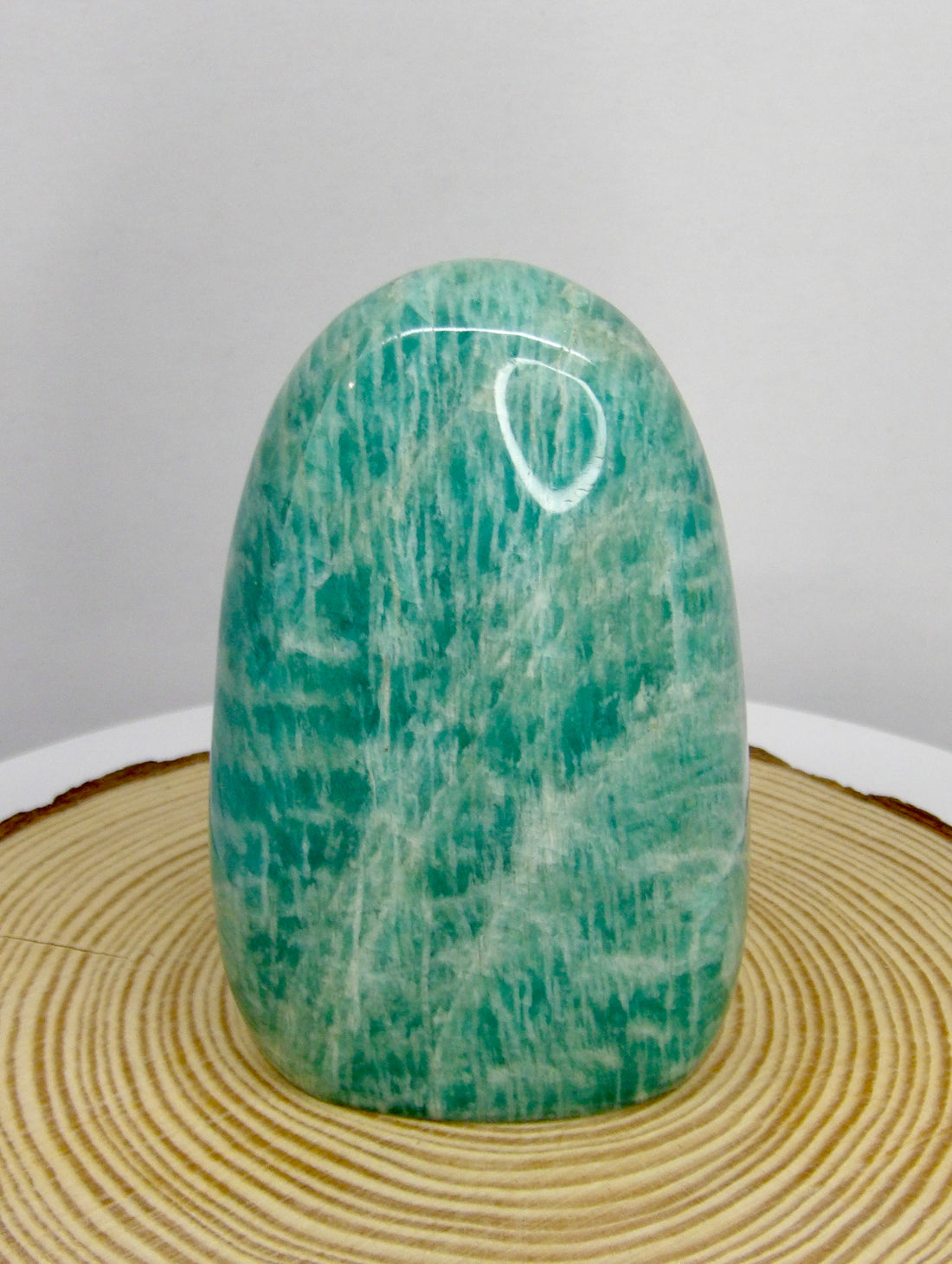 Polished blue green Amazonite freeform crystal 218 gram natural stone