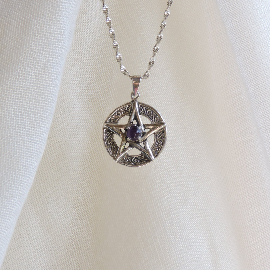 Amethyst and Sterling Silver Pentacle Pendant