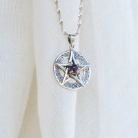 Amethyst and Sterling Silver Pentacle Pendant