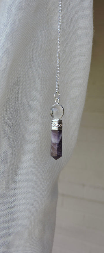 ✨ Clear Quartz & Amethyst Point Pendulum 🔮💜