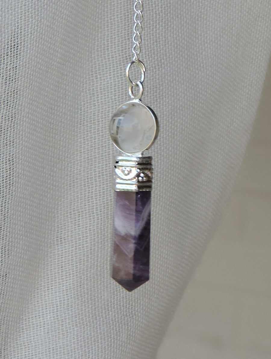 ✨ Clear Quartz & Amethyst Point Pendulum 🔮💜