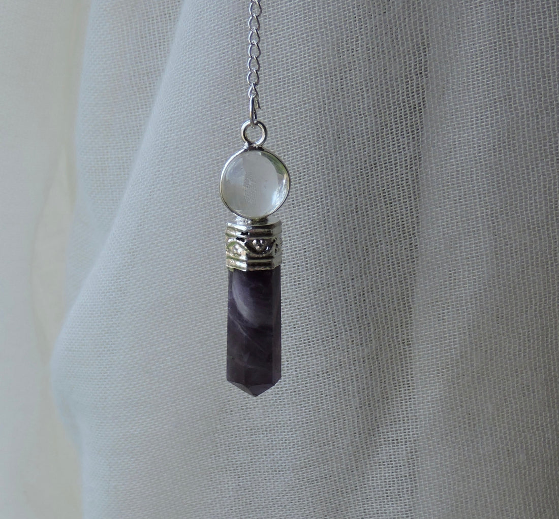 ✨ Clear Quartz & Amethyst Point Pendulum 🔮💜