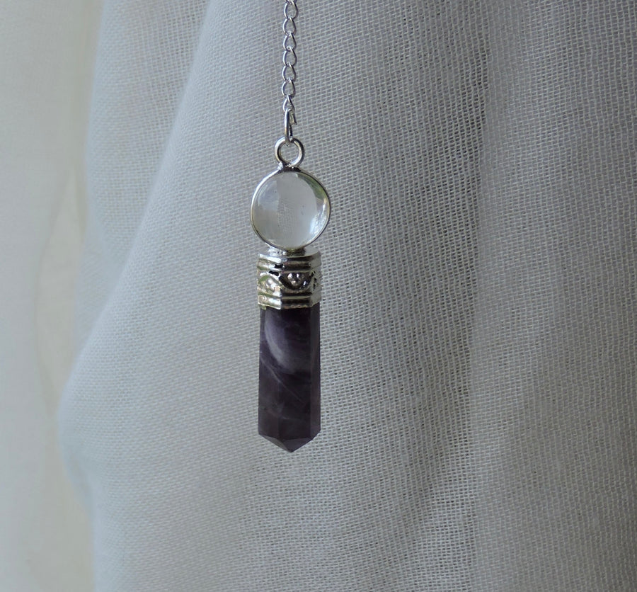 ✨ Clear Quartz & Amethyst Point Pendulum 🔮💜