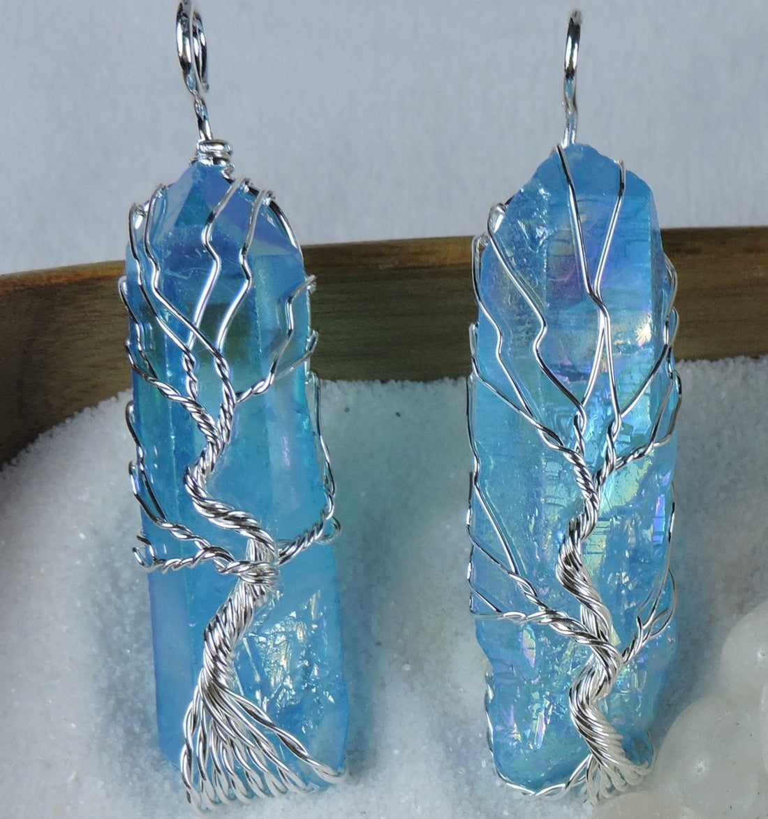 Aqua Aura Wire Wrapped Pendant (Price Per Piece)