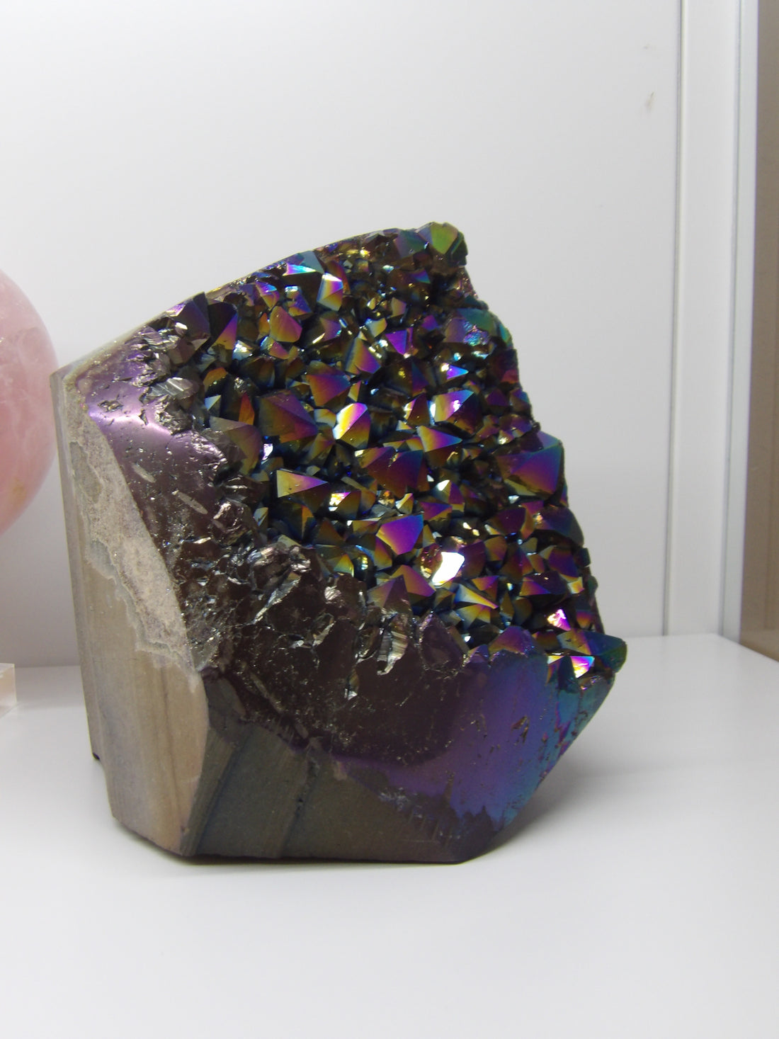 Iridescent aura quartz crystal rock 