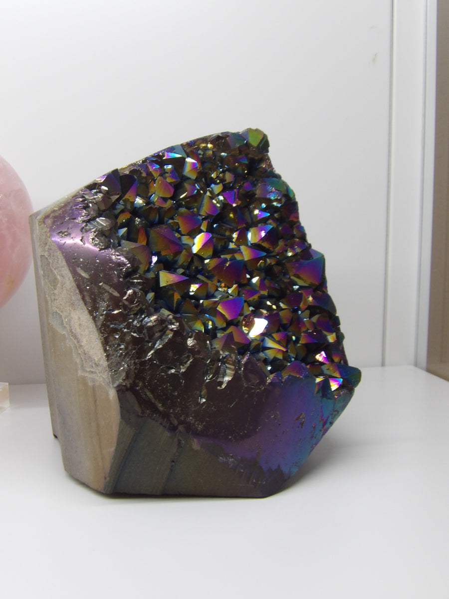 Iridescent aura quartz crystal rock 