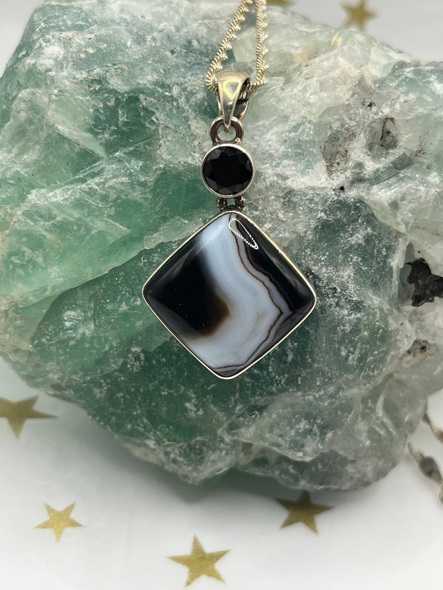 Black Onyx and Spinel Pendant