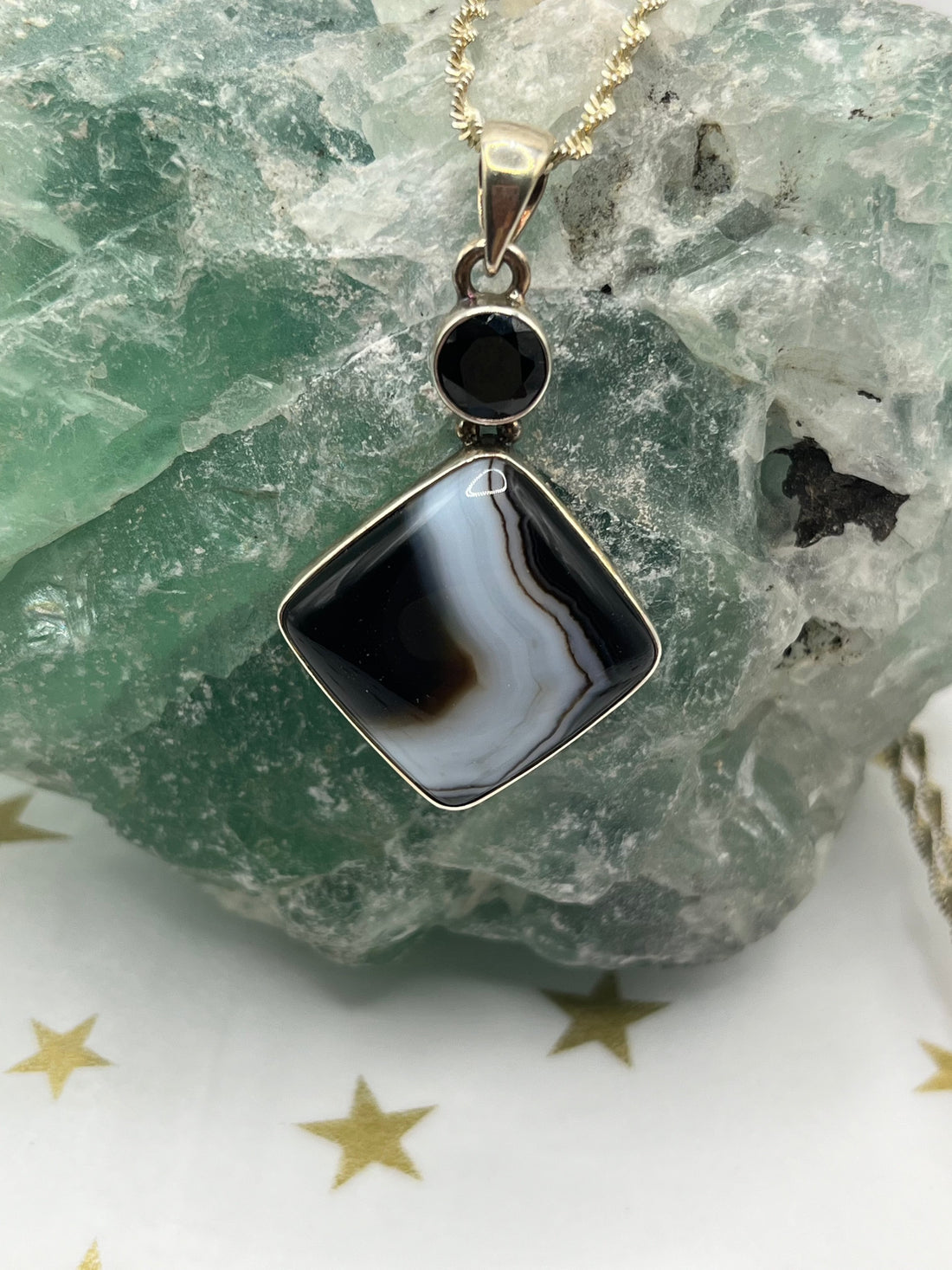 Black Onyx and Spinel Pendant