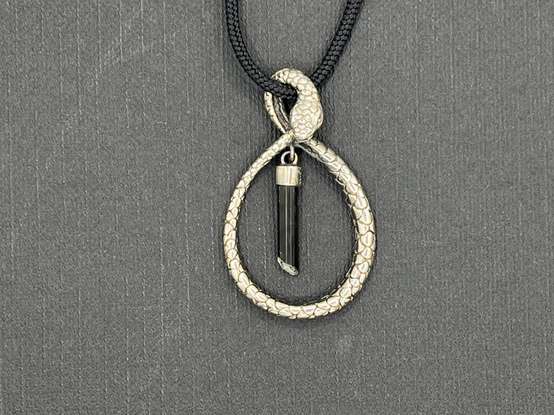 Black Tourmaline Oval Snake Pendant