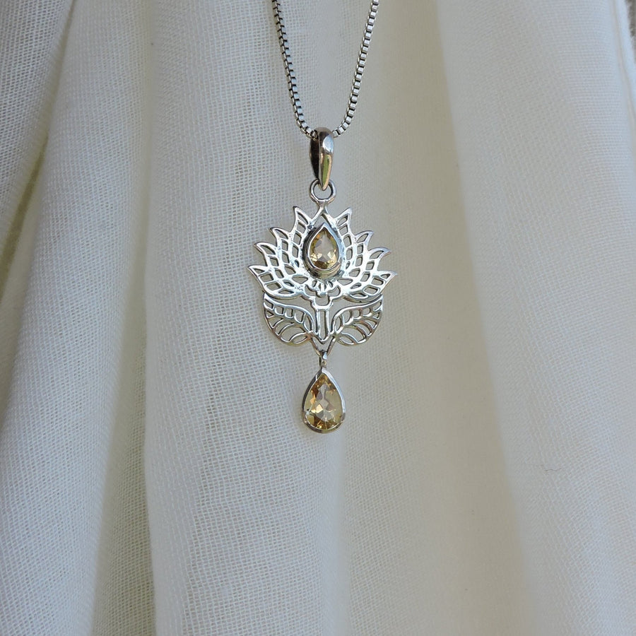 Citrine Lotus Flower Pendant