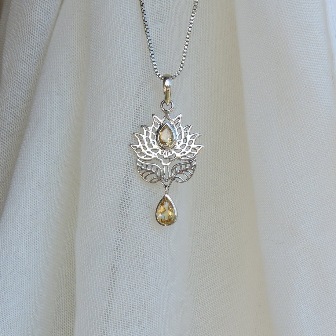 Citrine Lotus Flower Pendant