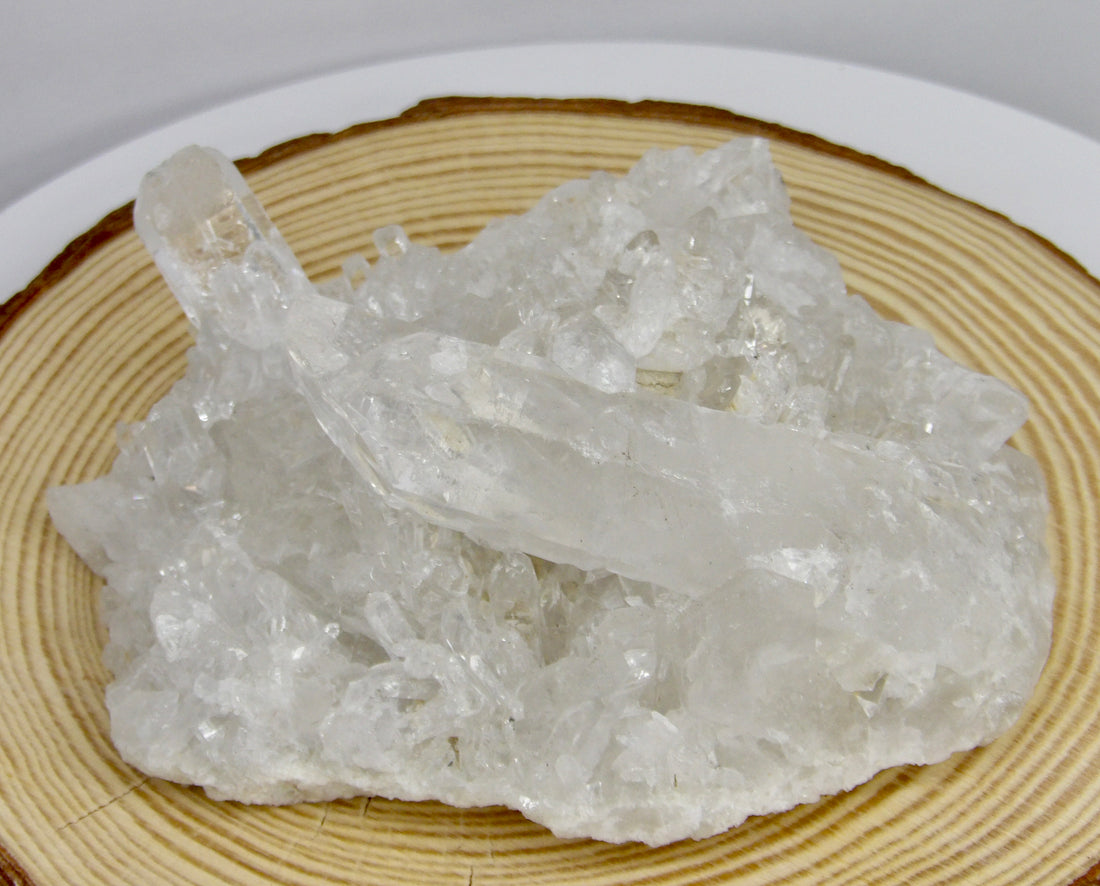 Natural Clear Quartz crystal cluster with elongated bridge formation
