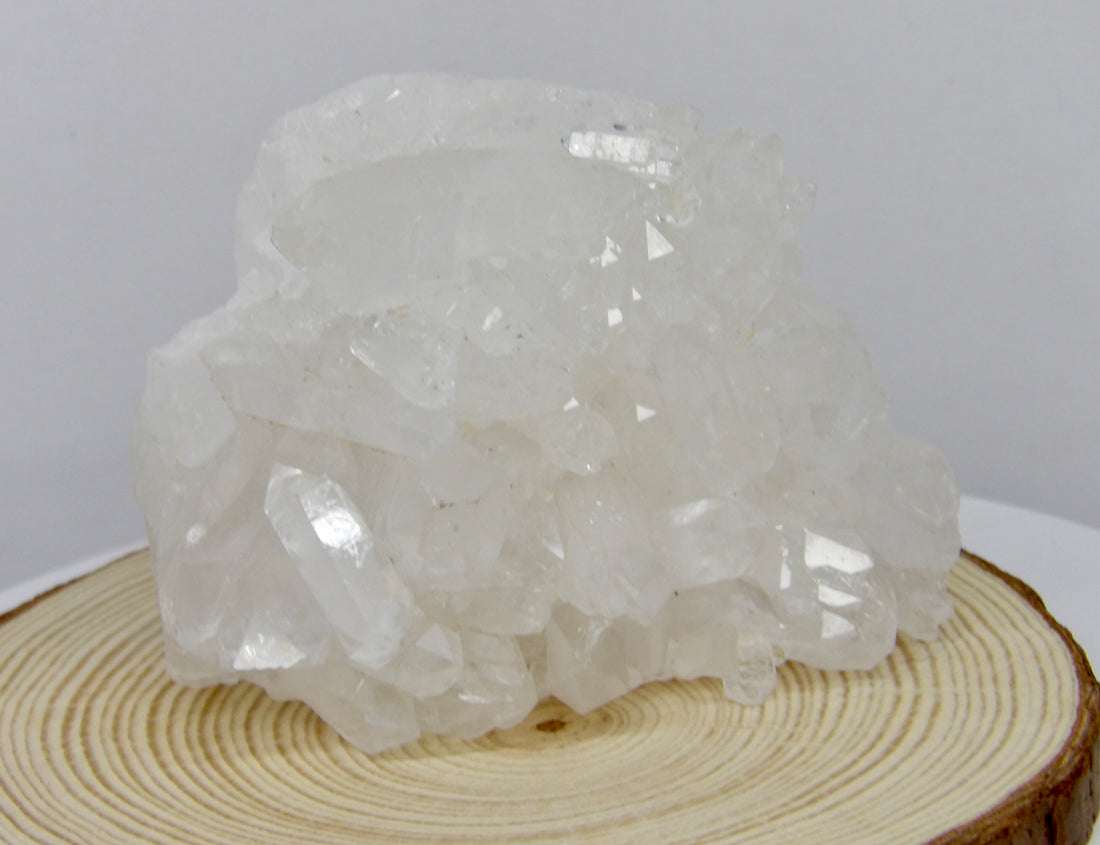 Natural Clear Quartz cluster with upright crystal points and natural formation