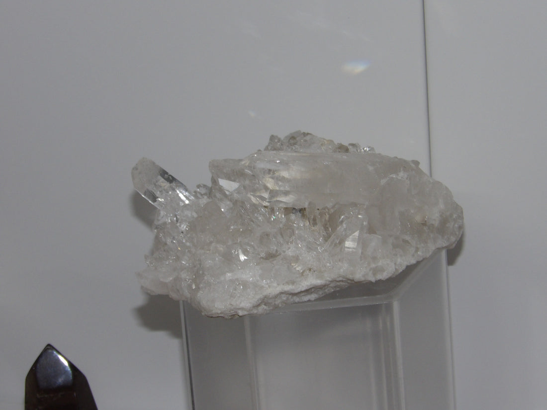 Natural Clear Quartz cluster with long terminated points and bright shimmer