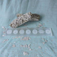 Selenite Charging Plate with Chakras - 8" (Price Per Piece)