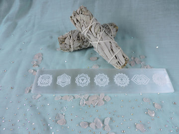 Selenite Charging Plate with Chakras - 8" (Price Per Piece)