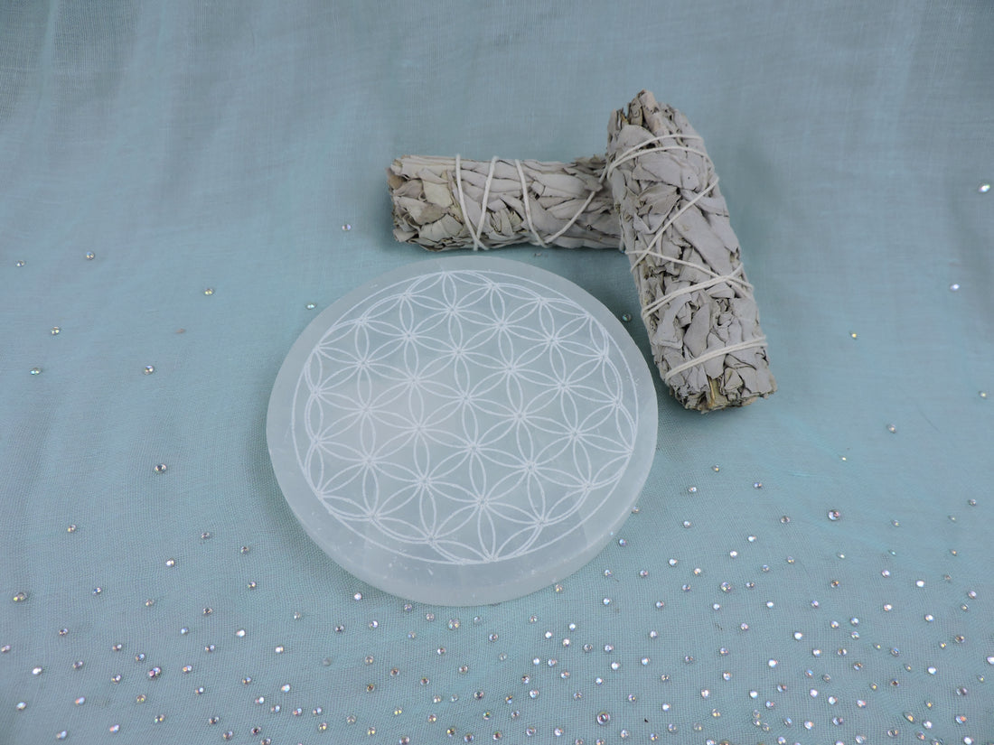 Selenite Cleansing Plates with Etchings (Round) - Choose Your Crystal