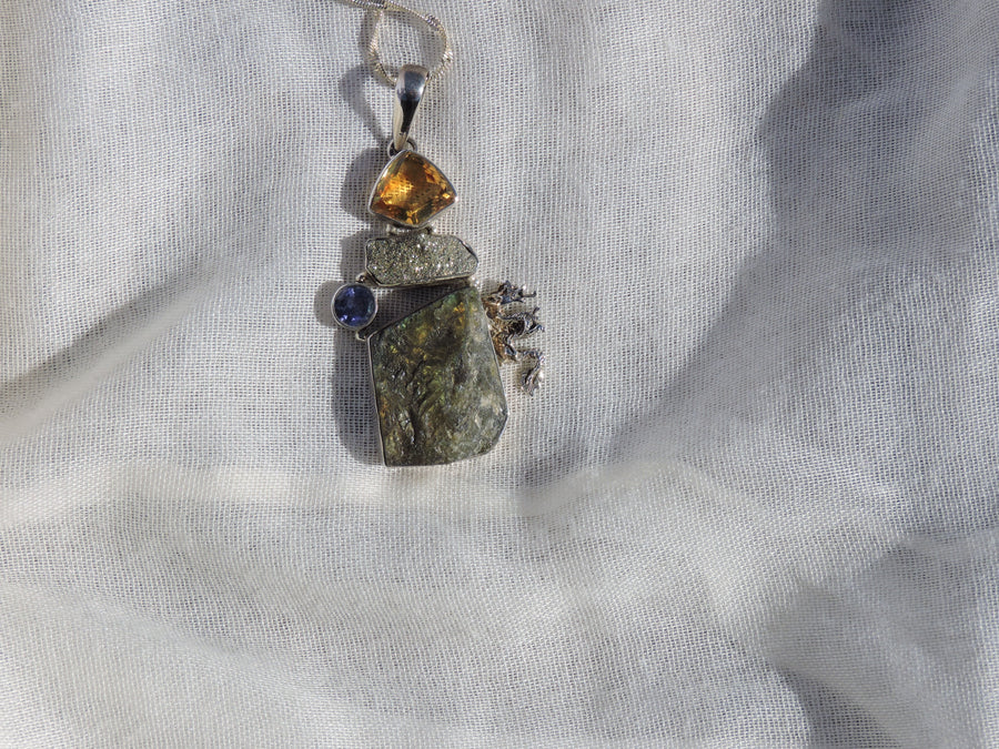 Dragon Pendant - Labradorite - Citrine - Pyrite - Iolite Pendant