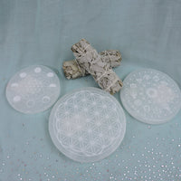 Selenite Cleansing Plates with Etchings (Round) - Choose Your Crystal