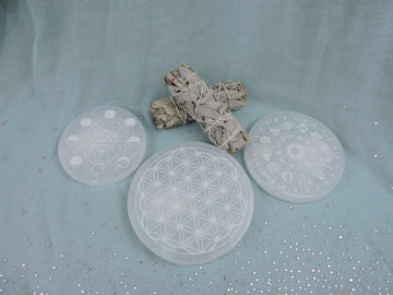 Selenite Cleansing Plates with Etchings (Round) - Choose Your Crystal