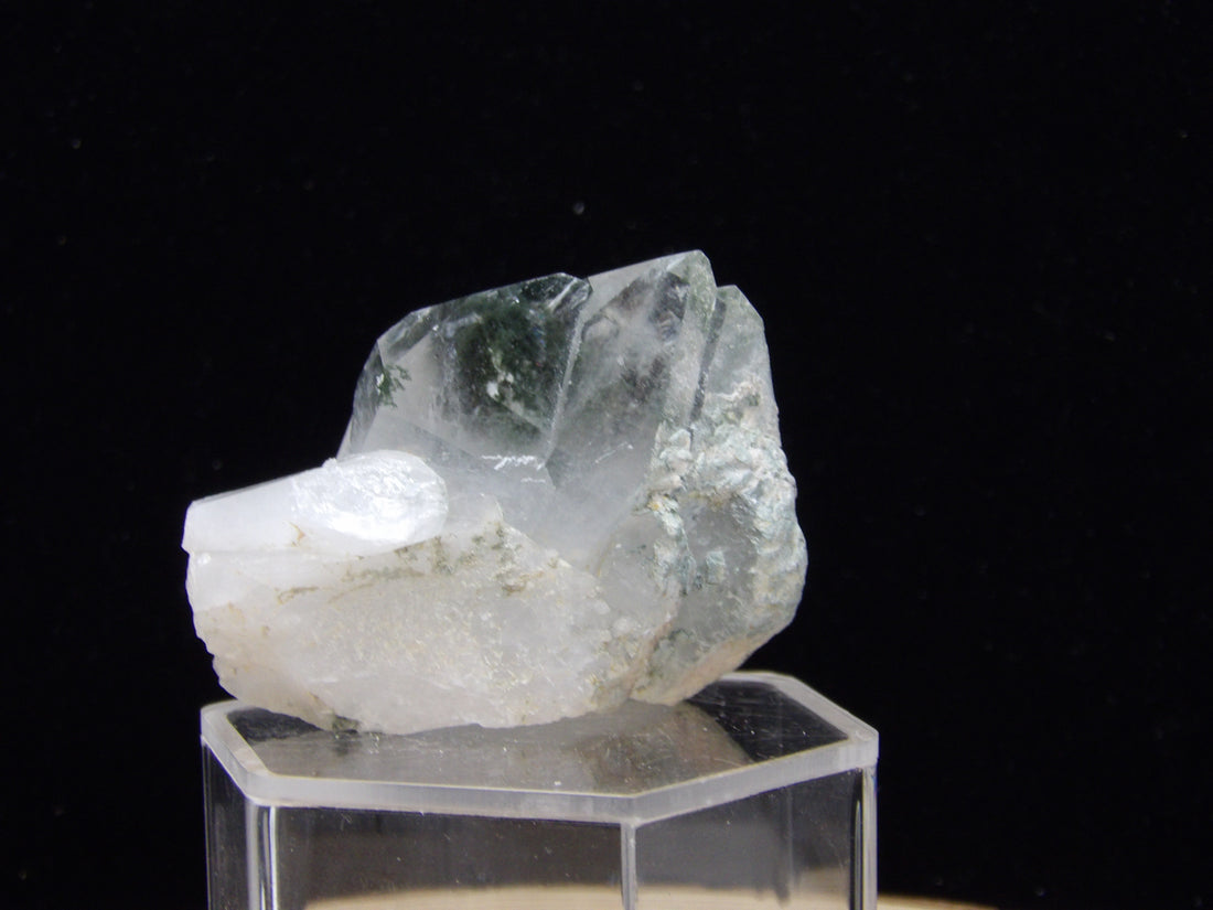 Natural Garden Quartz from Balochistan Pakistan with transparent quartz and visible green cream and earthy mineral inclusions.