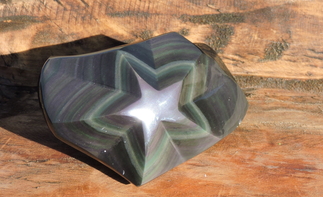 Hand-Carved Rainbow Obsidian Stones – Star and Heart Designs