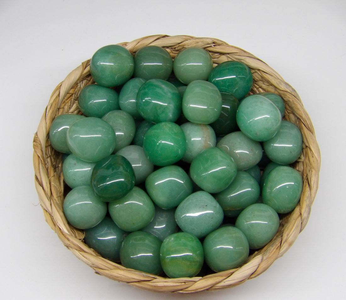 Green Aventurine crystal in basket