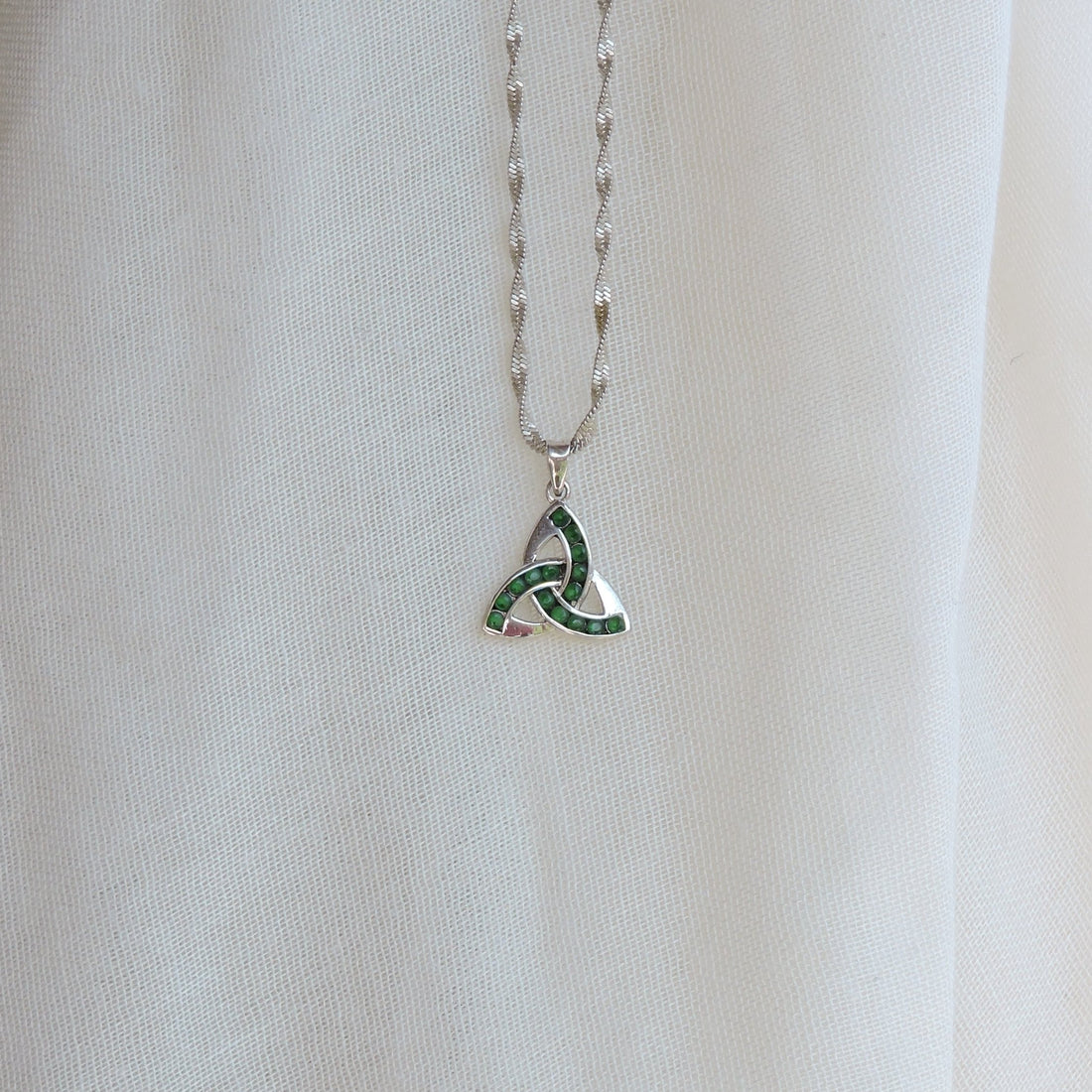 Sterling Silver and Green Garnet Triquetra Pendant