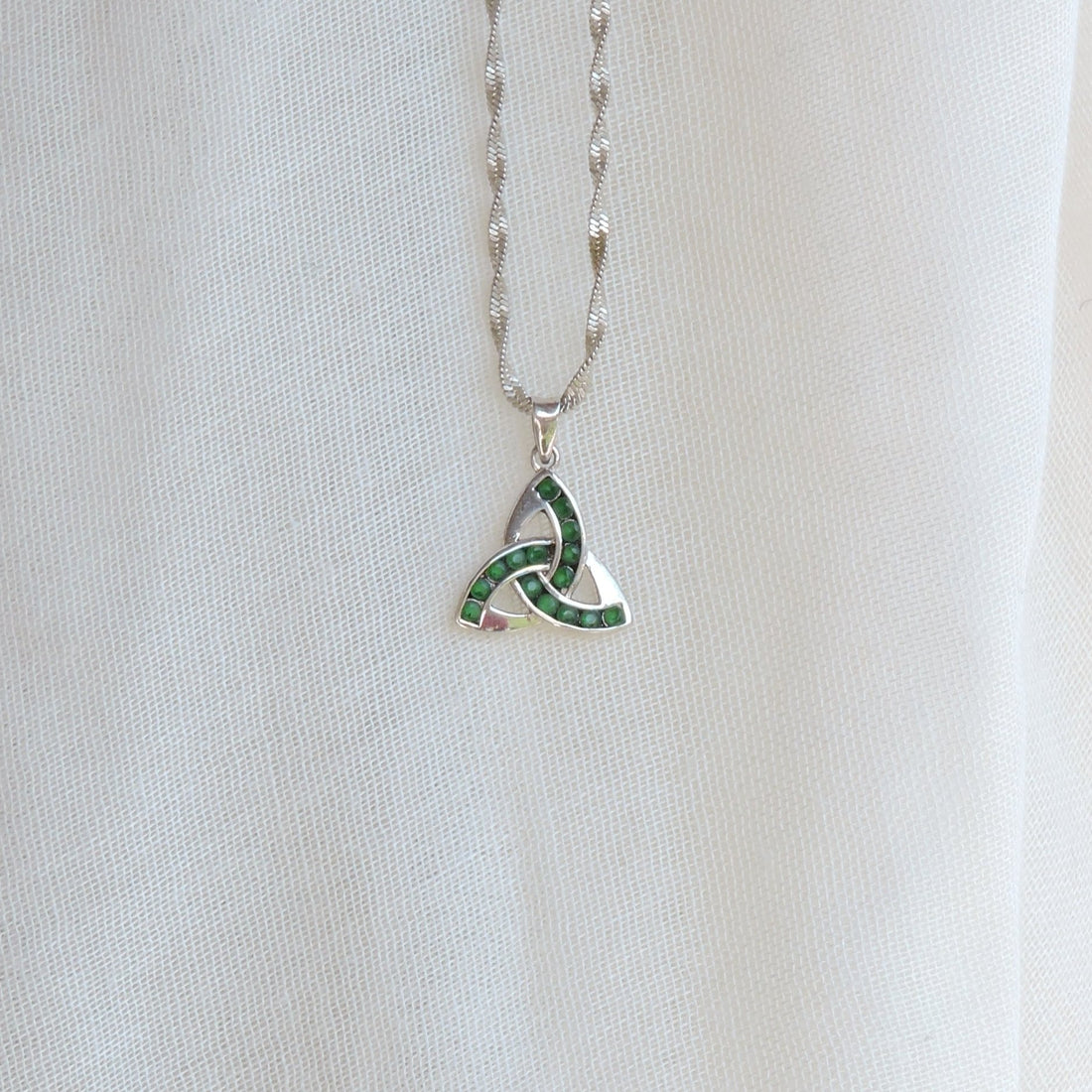 Sterling Silver and Green Garnet Triquetra Pendant