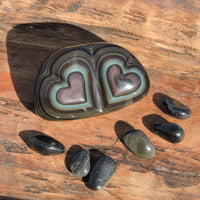 Hand-Carved Rainbow Obsidian Stones – Star and Heart Designs