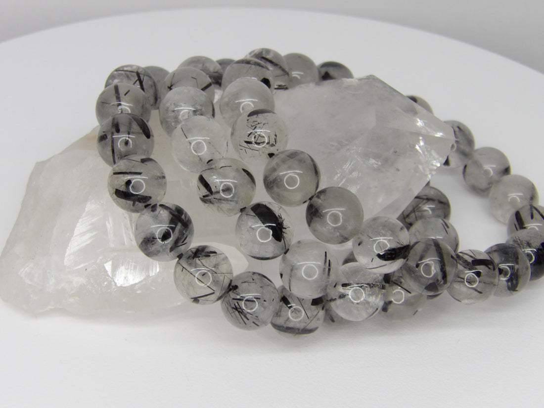 High-Quality Tourmalinated Quartz Bracelet | 10–11mm Natural Gemstone Beads