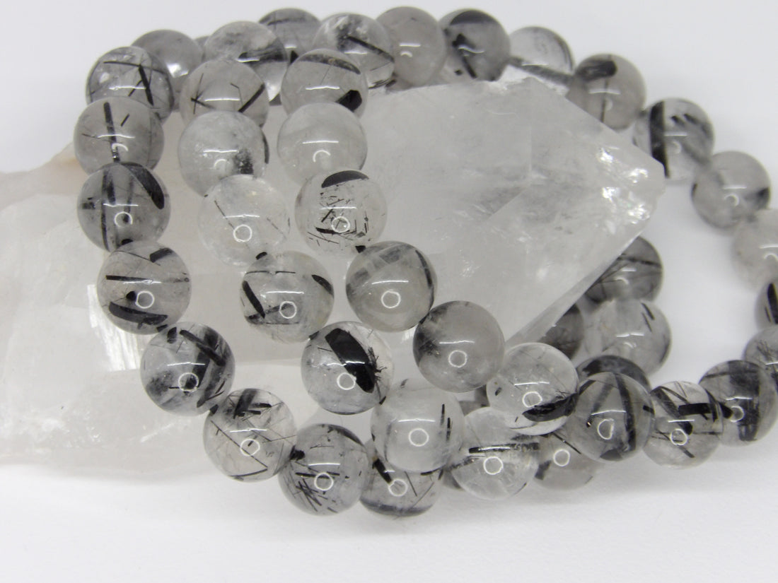 High-Quality Tourmalinated Quartz Bracelet | 10–11mm Natural Gemstone Beads