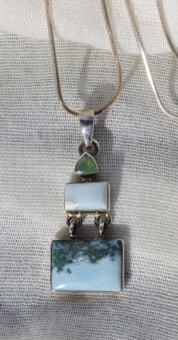 Owyhee Jasper and Green Kyanite Pendant