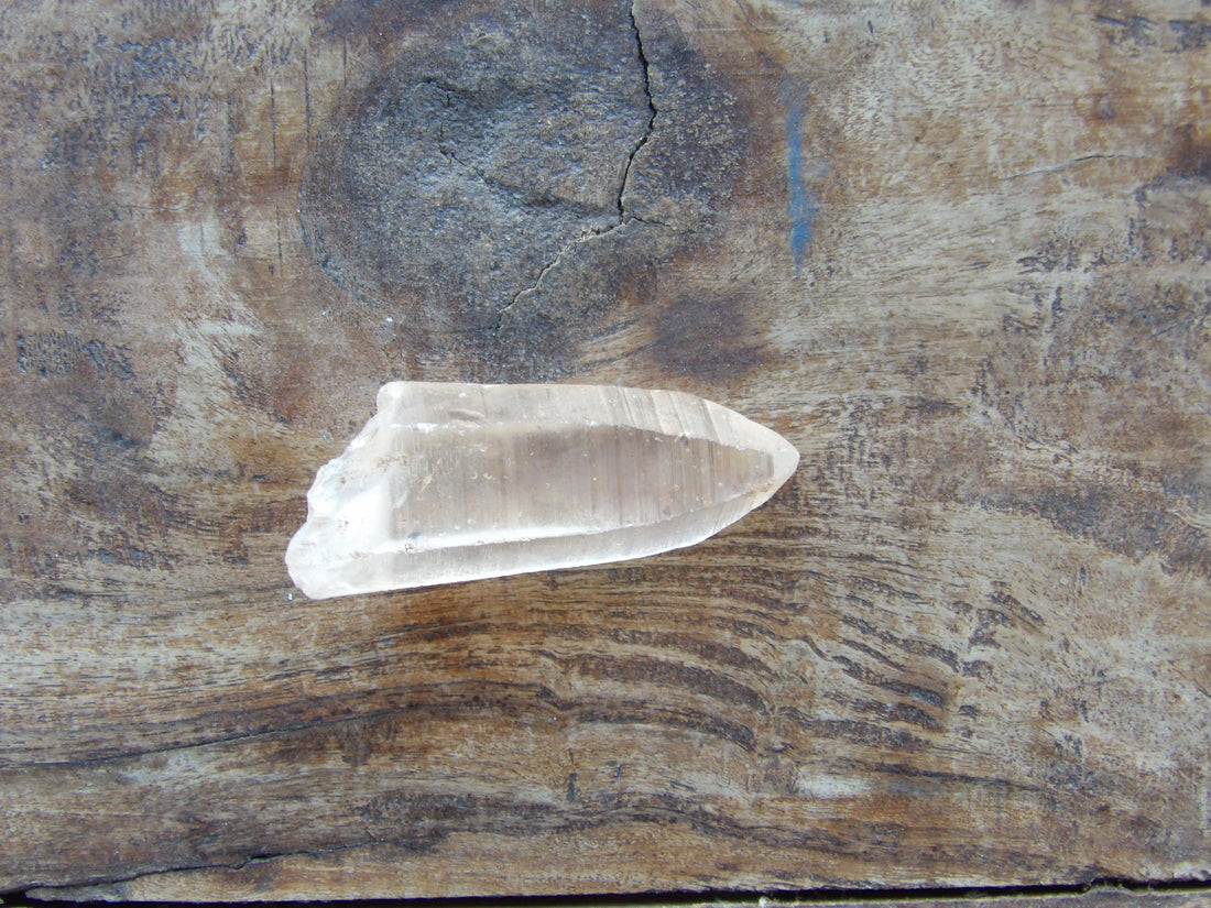 Pink Lemurian quartz crystal with etched striations, Scottsdale AZ