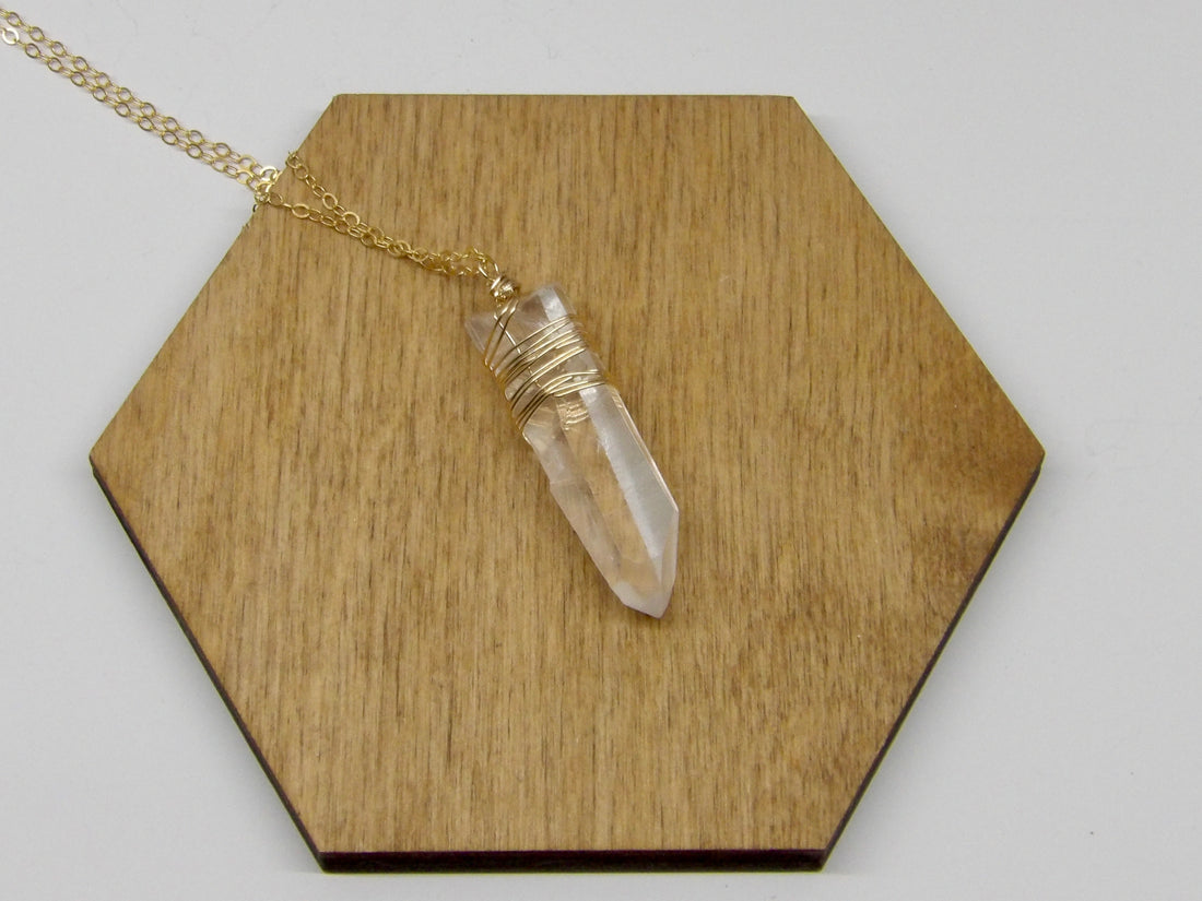 14K gold-filled chain and wrap lemurian seed necklace