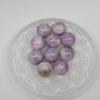 Mini Lepidolite Spheres on Selenite