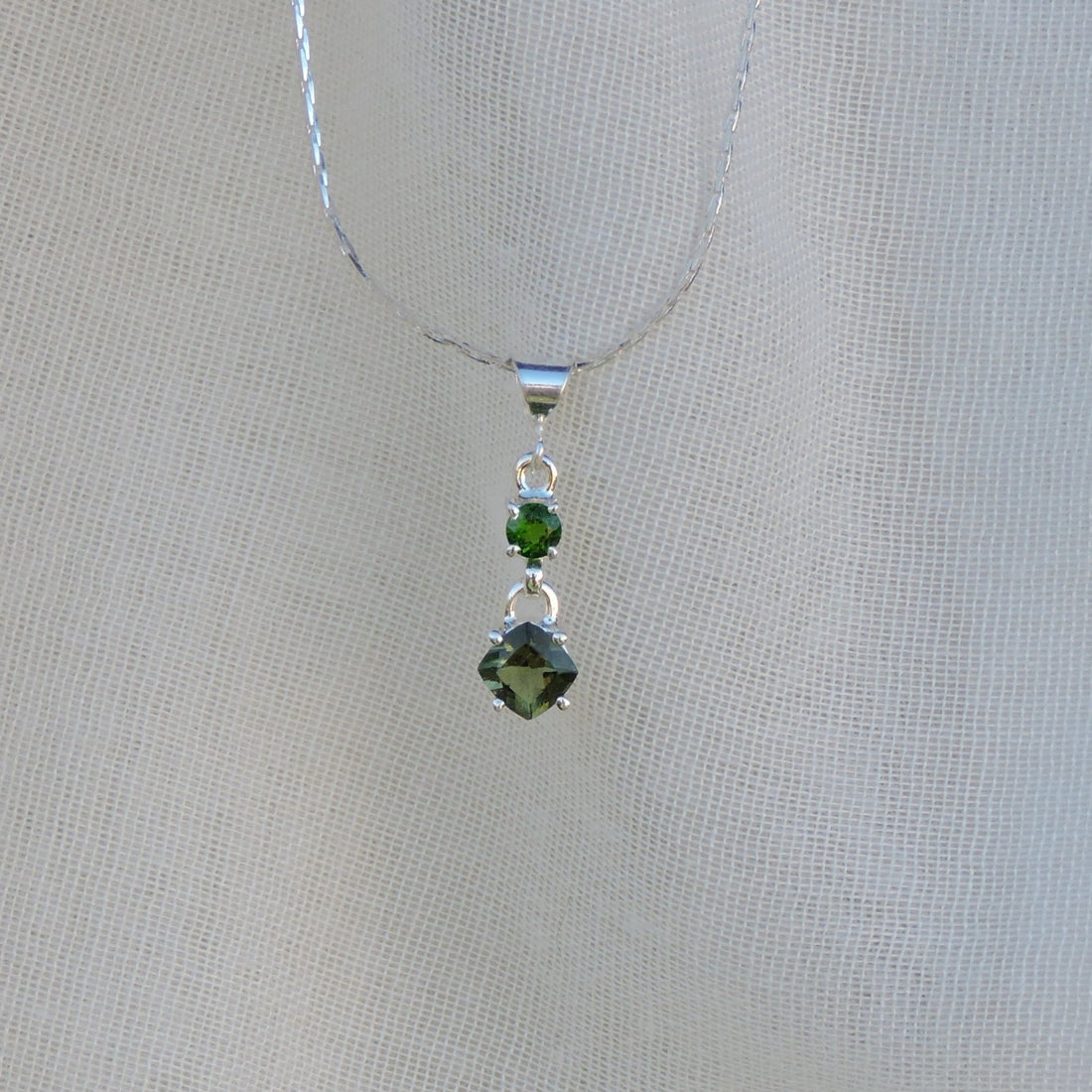 Moldavite and Chrome Diopside Pendant