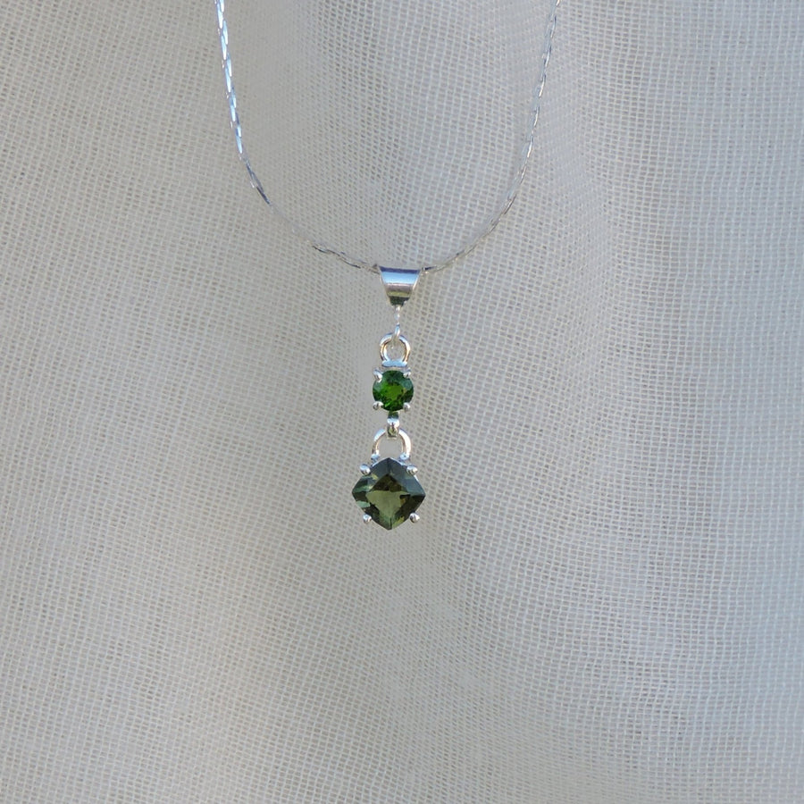 Moldavite and Chrome Diopside Pendant