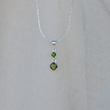 Moldavite and Chrome Diopside Pendant