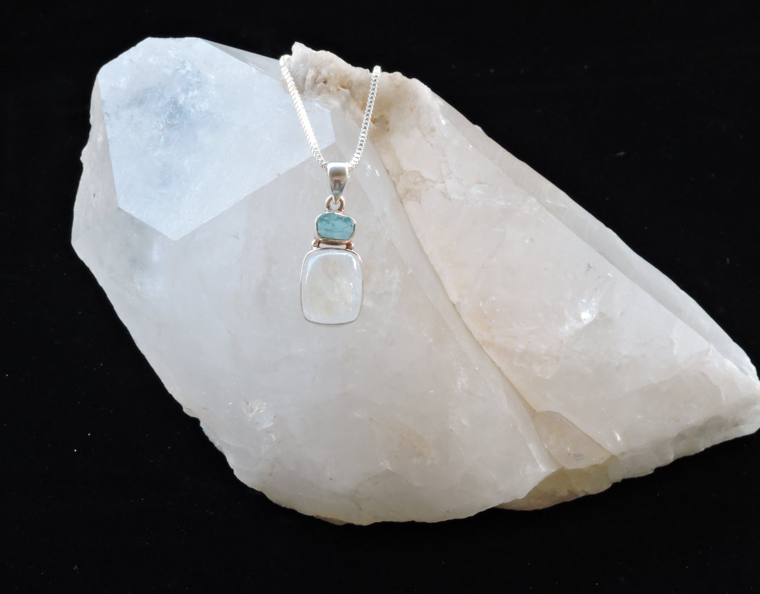 Moonstone and Blue Apatite Pendant