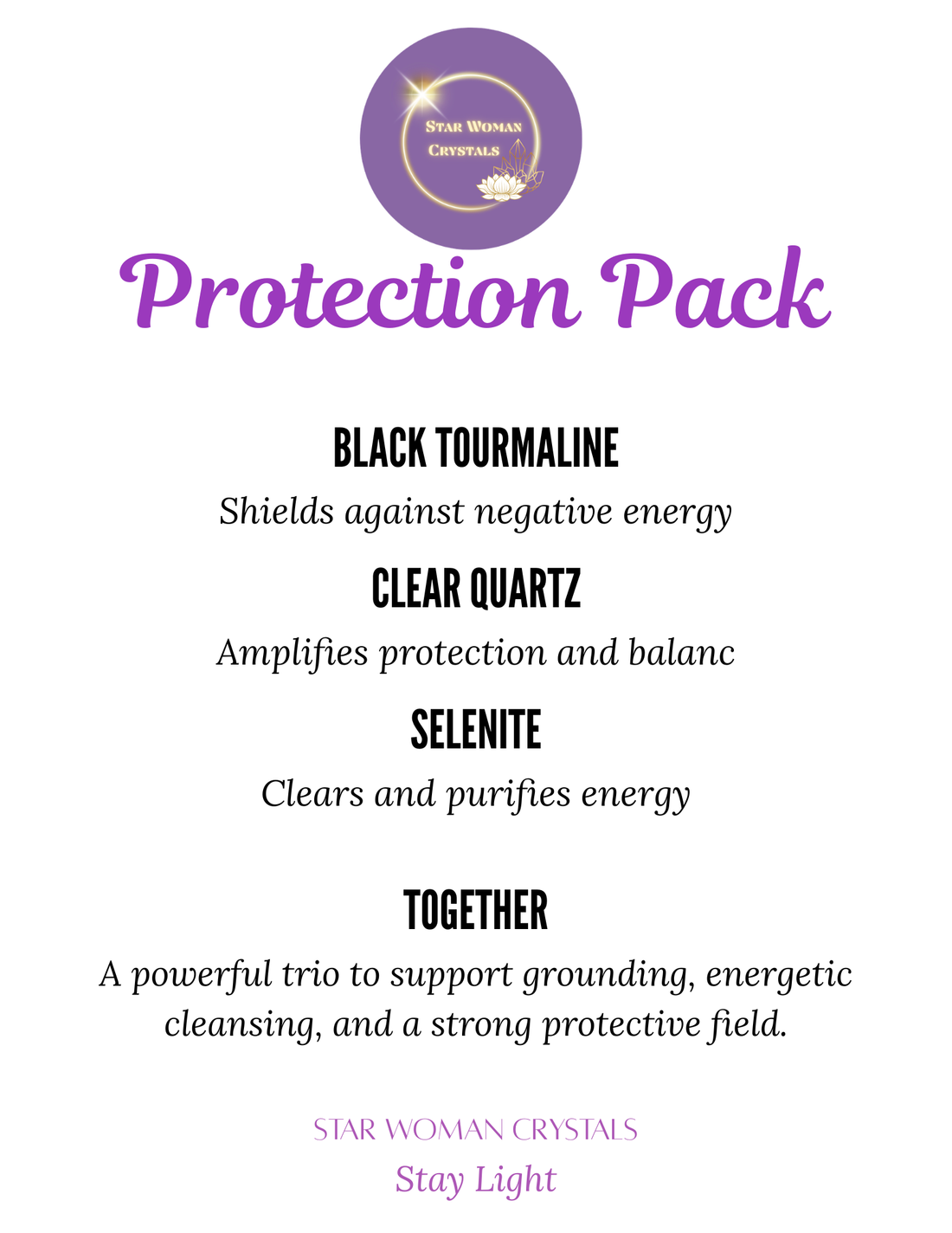 Protection Pack Crystal Bundle | Black Tourmaline, Clear Quartz & Selenite