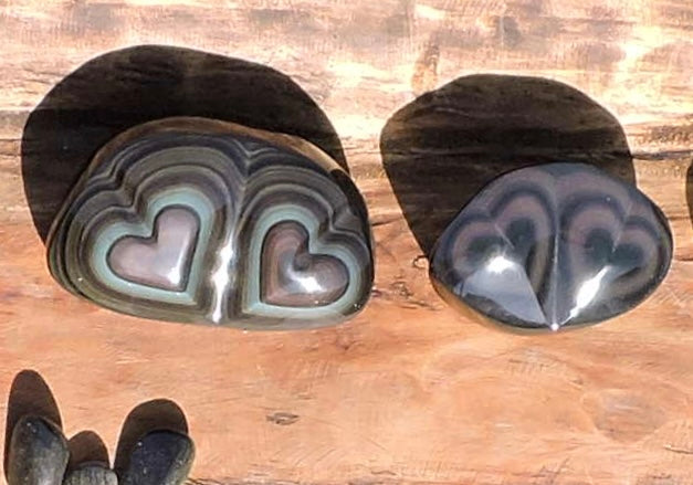 Hand-Carved Rainbow Obsidian Stones – Star and Heart Designs